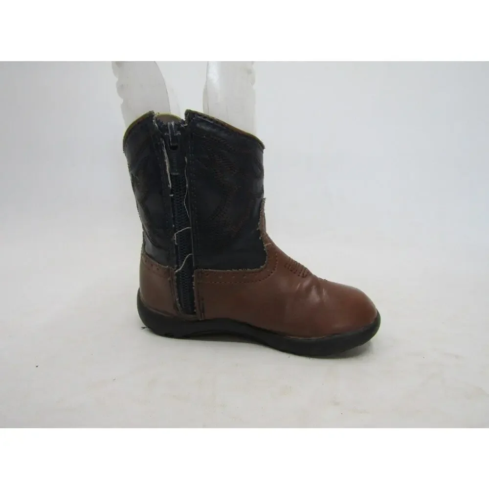 Roper Brand Toddler Size 7 M Brown Black Zip Cowboy Western Boots